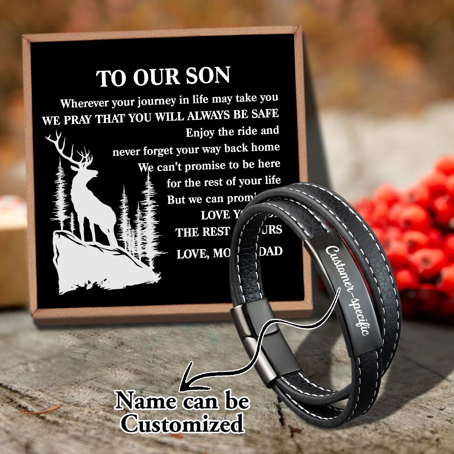 

Sam3027 Mom And Dad To My Son Name Can Be Customized Card text Pendants, Hand Bracelet, Men's Jewelry