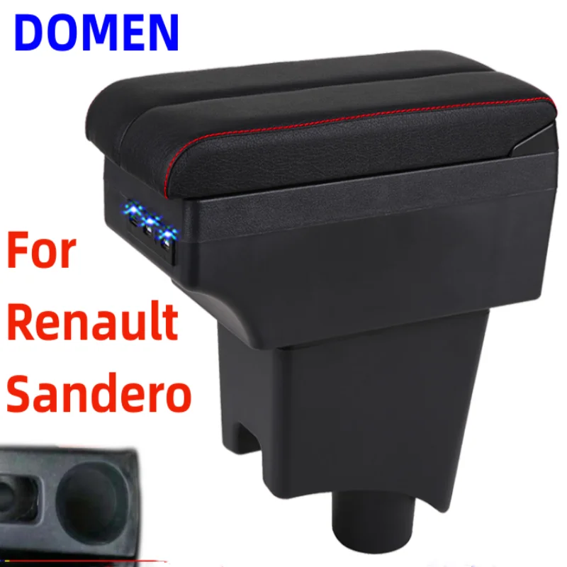 

For Renault Sandero Armrest Box Interior Parts Car Central Content With Retractable Cup Hole Large Space Dual Layer USB DOMEN