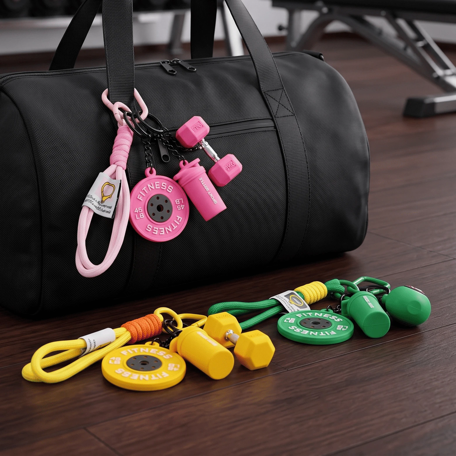 1 unidade de Pingentes de Chaveiro Mini Criativos em Formato de Halteres de Fitness Modernos, para Casais, Carros, Bolsas, Chaveiros de Academia, Acessórios Esportivos, Atacado