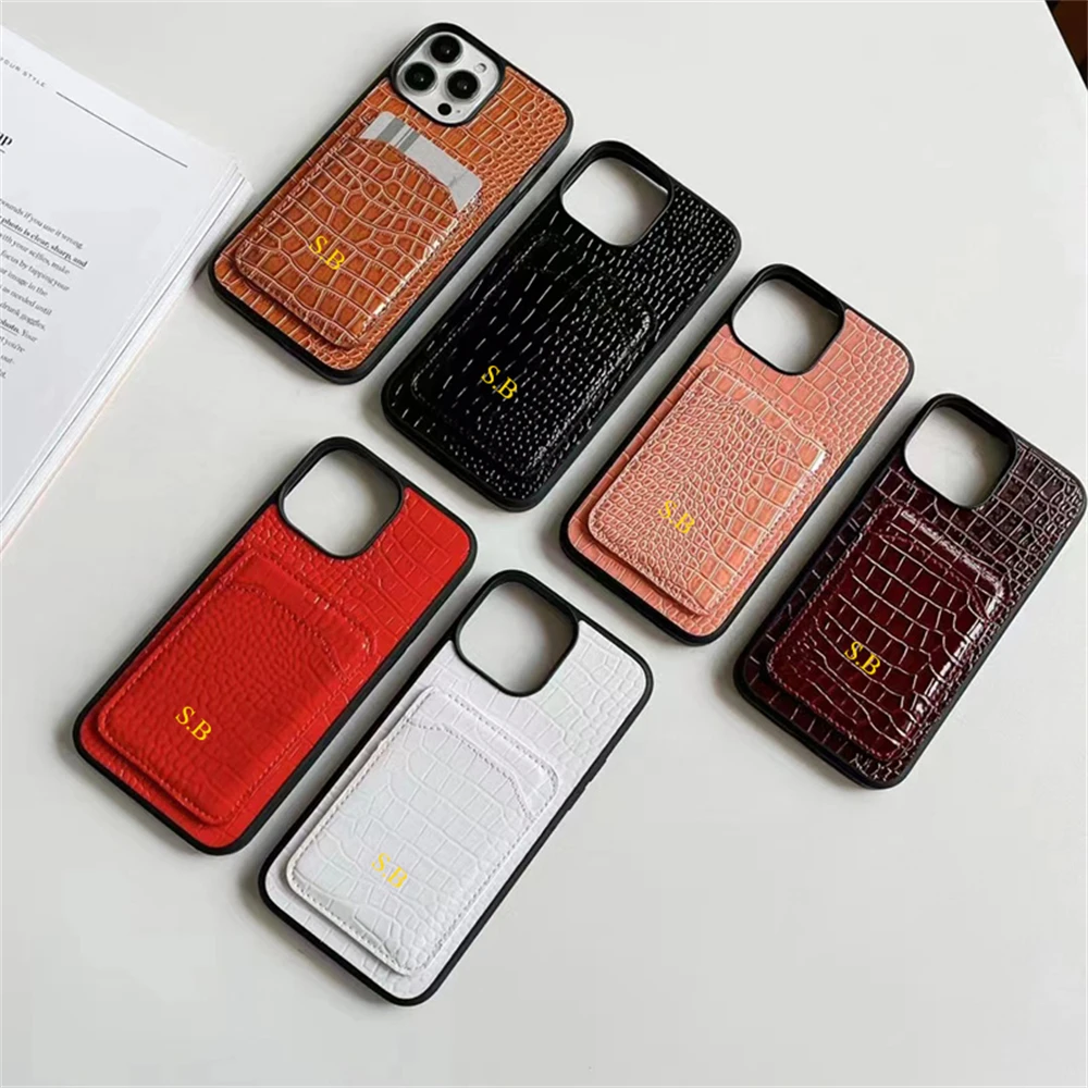 Luxury Personalised Customized Letter Texture Case For iPhone 14 13 12 15 11 Pro Max 15 14 Plus X XS XR XS Max Anti-Drop Cover