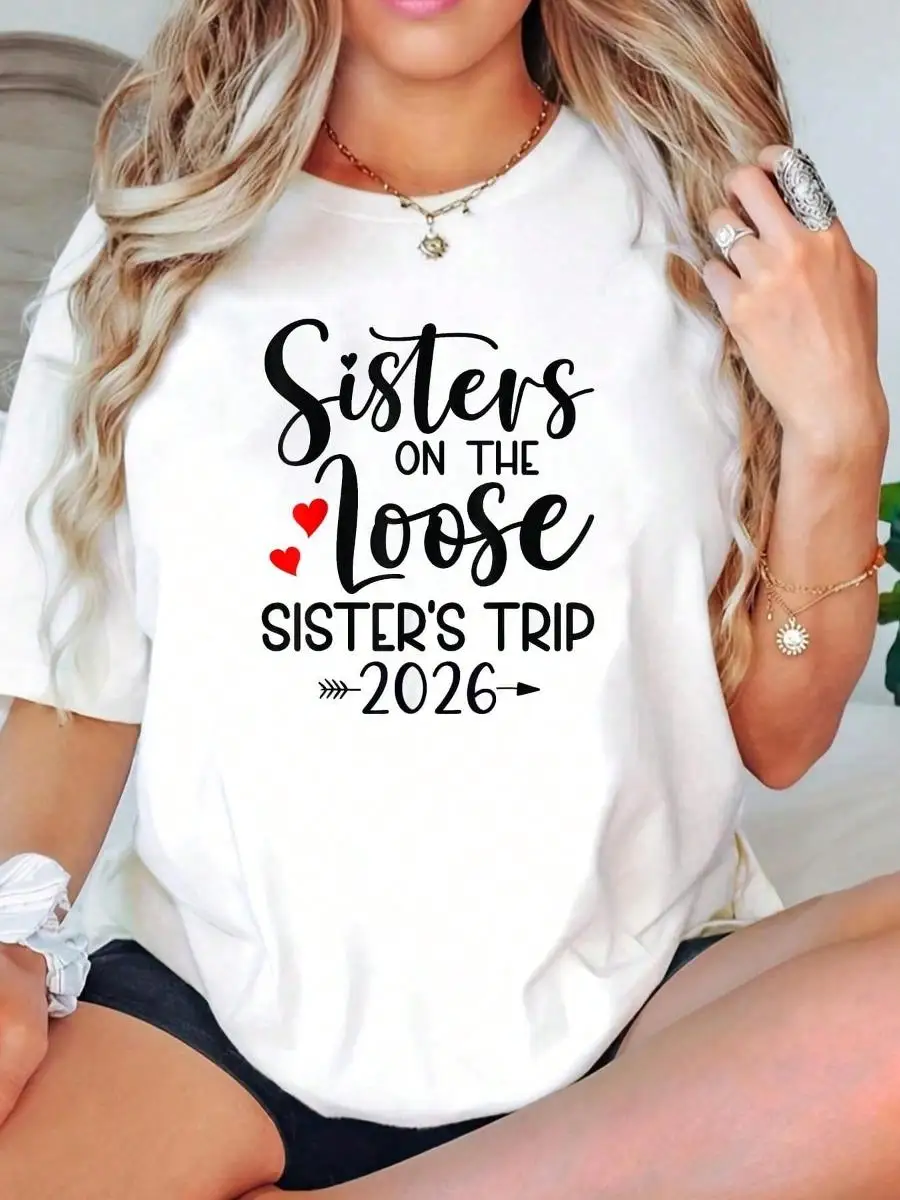 Sisters Trip 2026 Womens Weekend Cruise Vacation Matching T-Shirt - Soft 100% Cotton, Breathable, Casual Short Sleeve Top For Spring Summer For T