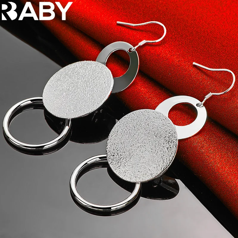 

URBABY 925 Sterling Silver Frosted Round Circle Drop Earrings For Women Fashion Wedding Engagement Party Jewelry Accessories