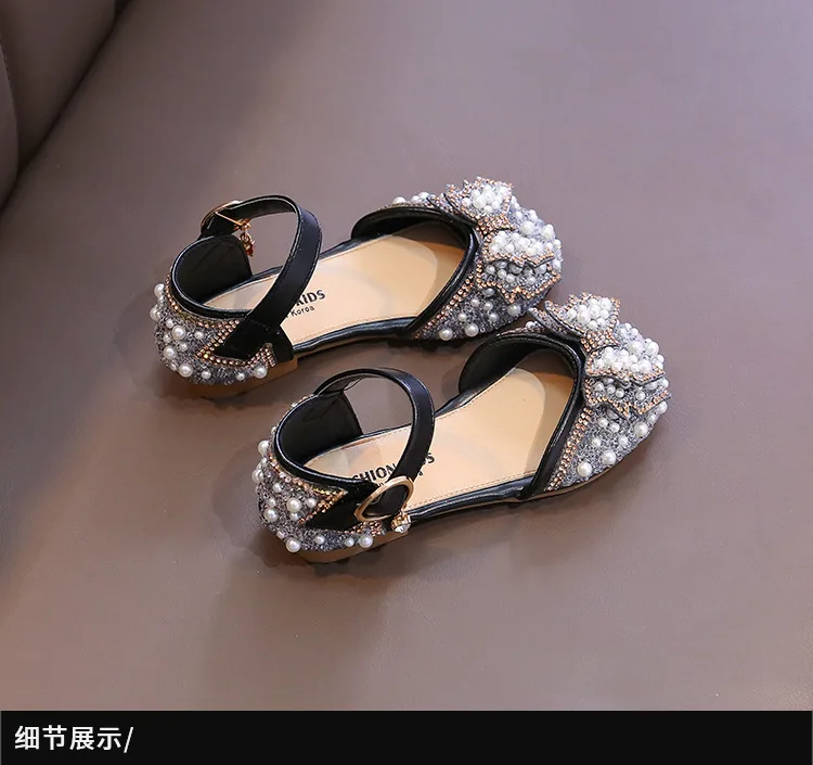 Mädchen-Sandalen, modische Prinzessinnen-Schuhe, Frühling, Sommer, glitzernde Perlen-Pailletten, flache Sandalen, einfache Kinderschuhe, Party, Hochzeit – Detail 18