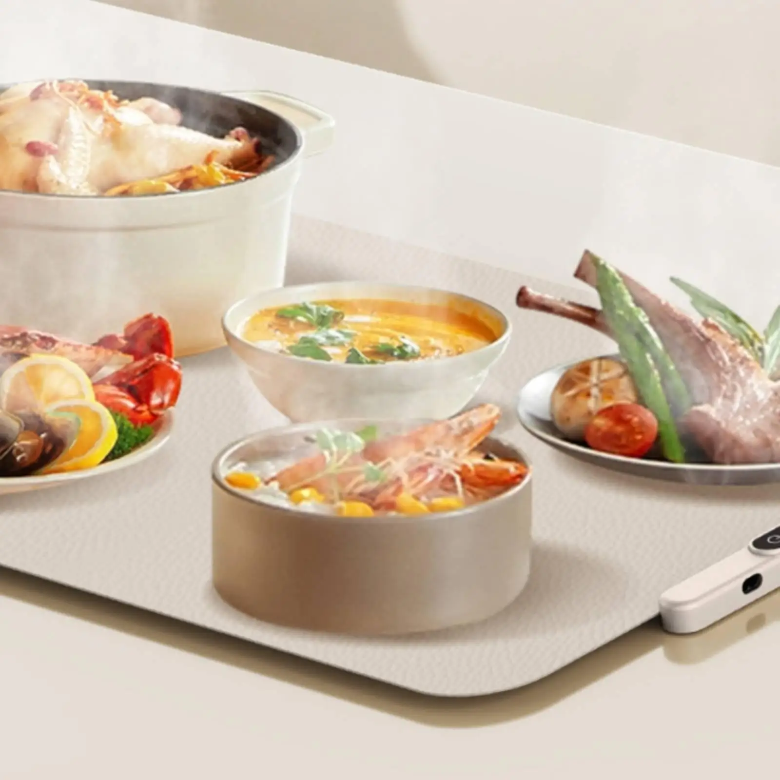 Foldable Silicone Heating Pad Electric Food Warmer Tray Rollable Dish Warming Mat with Side Control for Dining Table Home