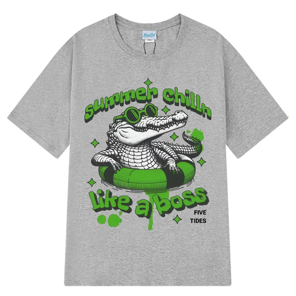 مضحك التمساح مثل رئيس Harajuku الجمالية طباعة تي شيرت رجل امرأة القطن تيز الصيف قصيرة الأكمام فضفاضة الهيب هوب تي شيرت #4