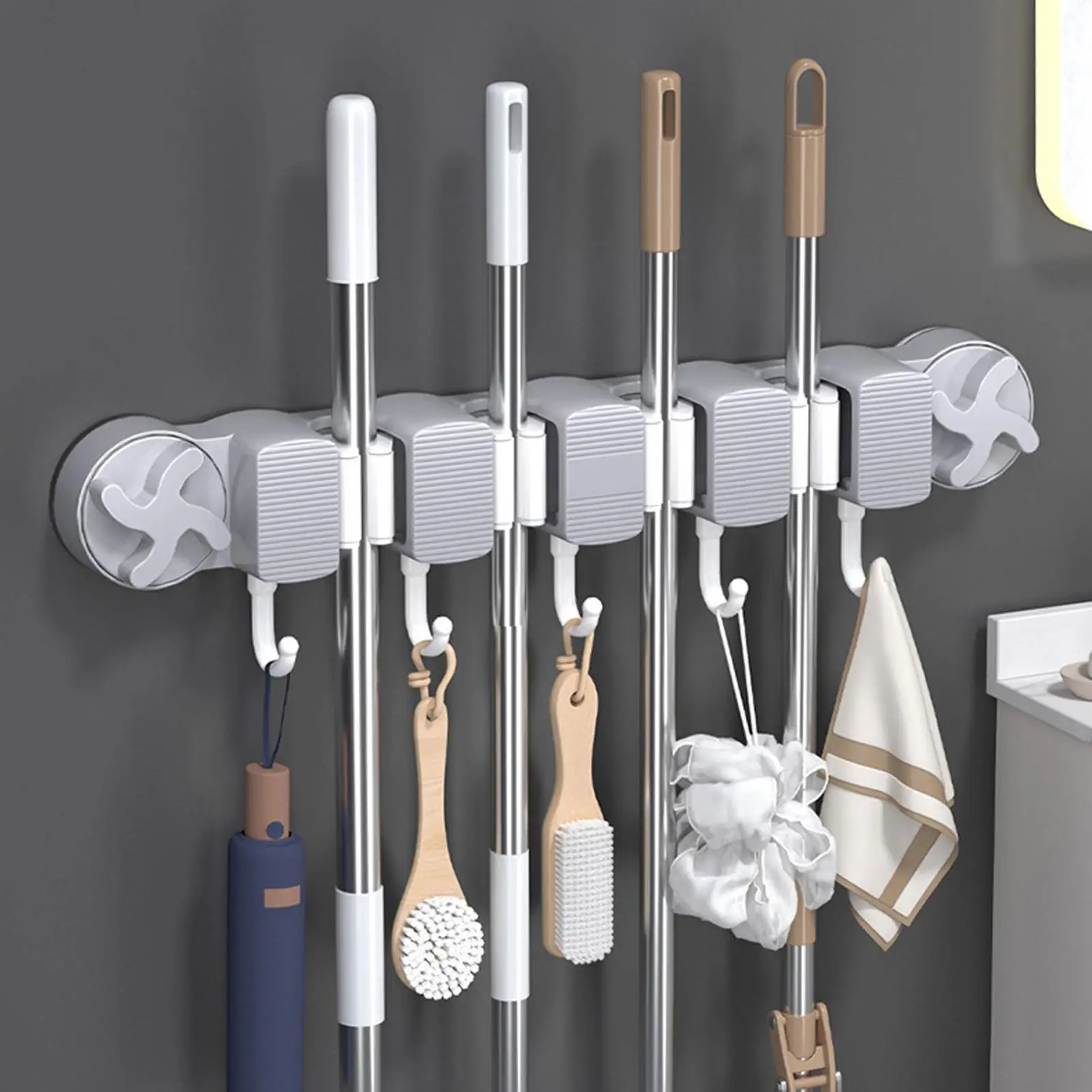 

Держатель для метлы, настенное крепление, настенная полка для хранения метлы, компактная стойка для чистящих средств для садовых инструментов, коммерческая