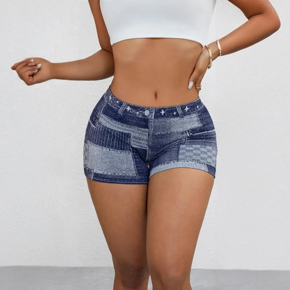 Denim Style Shorts Women Tight Fitting Shorts Women Short Pants Seamless Elastic Tight Fit Imitation Denim Bottom Shorts 80%