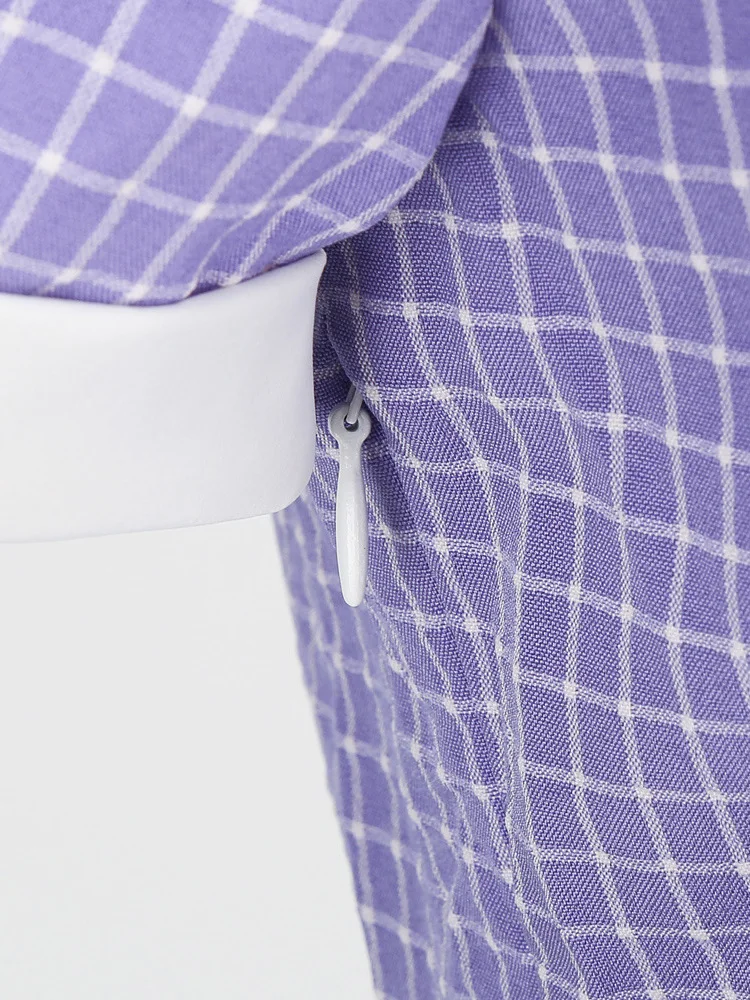 Tonval Shawl Collar Button Up Vintage Robe Plaid Long Dress Evening Elegant for Women Short Sleeve Pockets A-Line Dresses