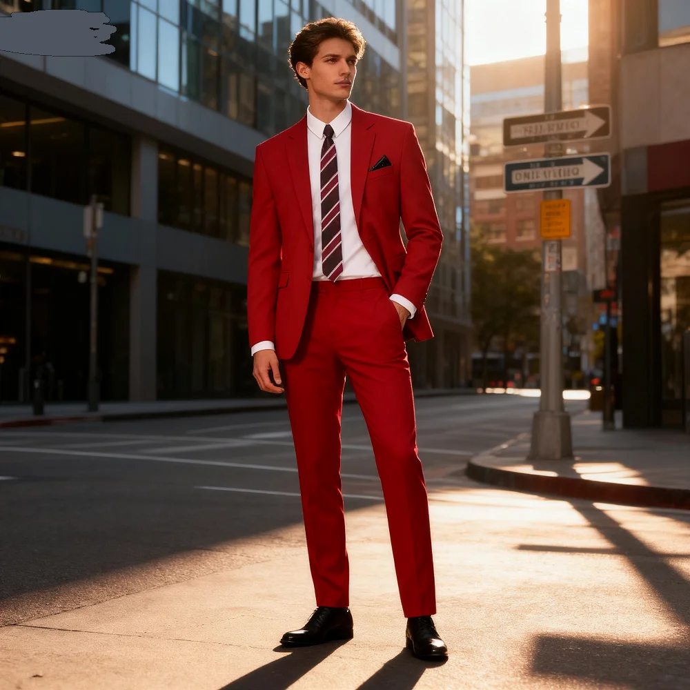 

Summer Fashion Men's Two-Piece Slim Tuxedo Set with Notched Lapel Unique Jacket Pants Business Clothes Ensemble