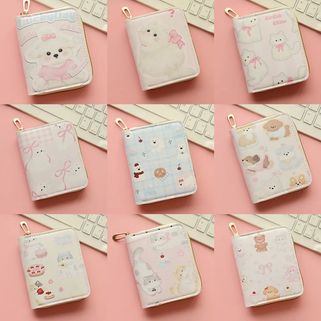 Short Zipper Coin Purse  Pu Card Wallet Cartoon Wallet Stylish Cartoon Coin Purse For Teen Girls School Shopping
