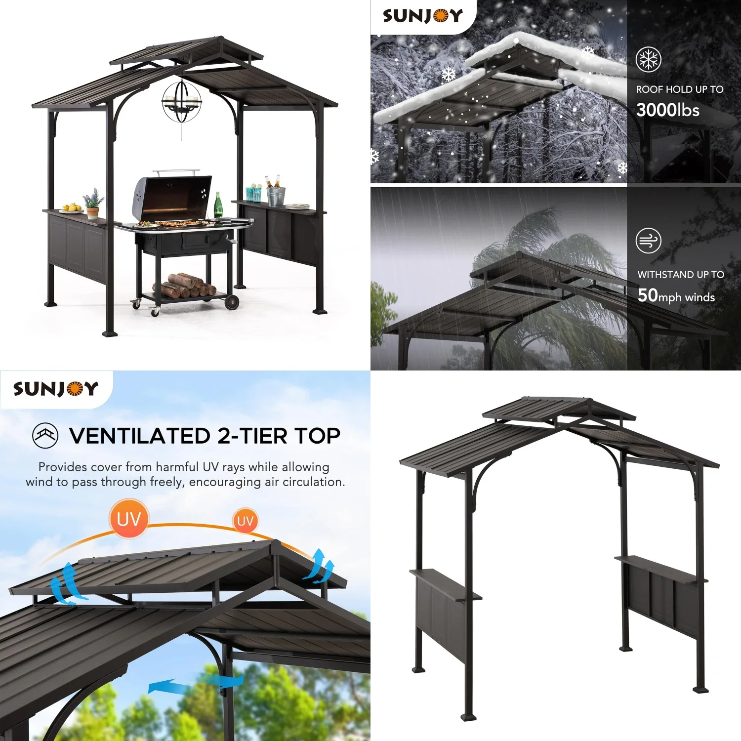 

Grill Gazebo 8 ft. x 5 ft. Brown Steel Frame Double Tiered Hardtop Gazebo with Ceiling Hook and Shelves, Customized