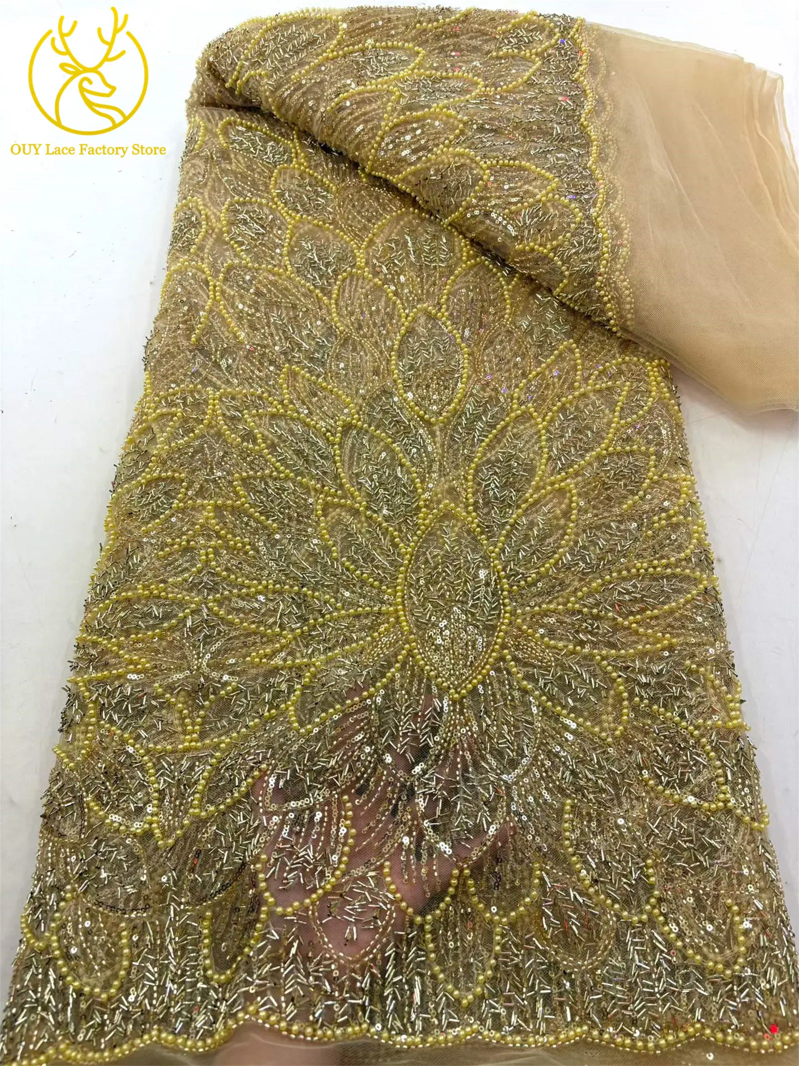 Luxuriöser afrikanischer Tüll-Spitzenstoff mit Pailletten, hochwertiger nigerianischer Pailletten-Spitzenstoff zum Nähen von Hochzeits-, Party- und Ballkleidern – Detail 16