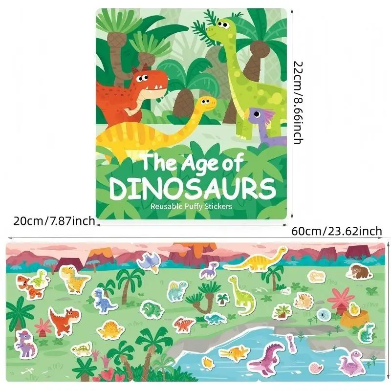 Reusable Puffy Sticker Book for Toddlers, Animal & Letter Stickers, Preschool Early Learning Puzzle, Brain Training Educational