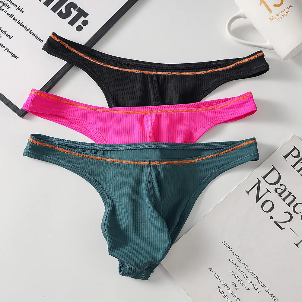 

2025 New Men Solid Thin Edge G-strings Thongs Elastic Low Rise U Pouch Underwear Panties