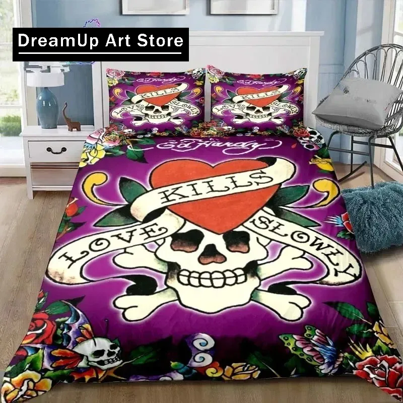 3D Print Ed-hardy Tattoo Tiger Skull Bedding Set Boys Girls Twin Queen King Size Duvet Cover Pillowcase Bed boys Adult Bedroom