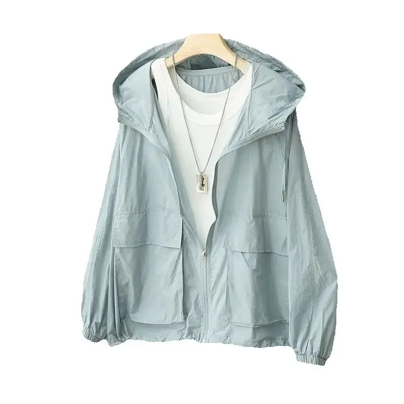 

2026 New Fashion Women Summer Jackets Coat Outdoor Sports Long Sleeved Hooded Thin Sunscreen UV Protection Clothing Female Tops
