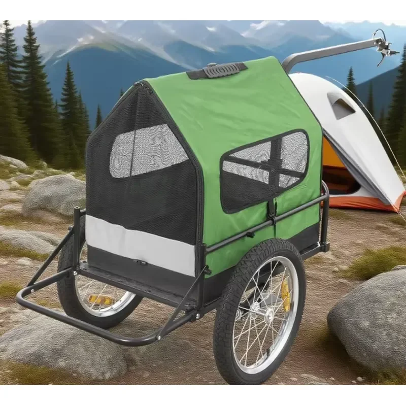 for Large Collapsible Dog Bicycle Trailer with Reflective Stripes Breathable Safety Net Removable Cover Fabric Storage Basket