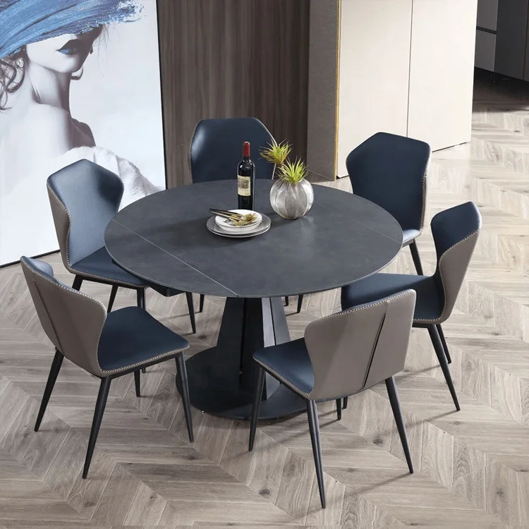 Nordic Style Space Saving Marble Or Slate Extendable Multi-Functional Round Dining Table