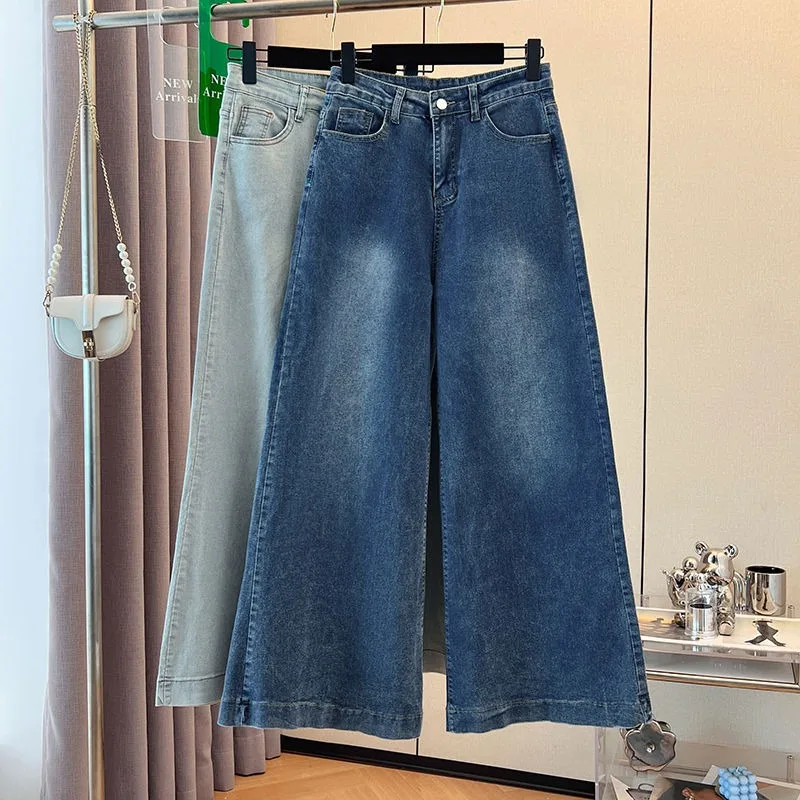 2026 New American Stretchy Wide Leg Jeans for Women Fall Spring Floor-Length Flattering Denim Trousers
