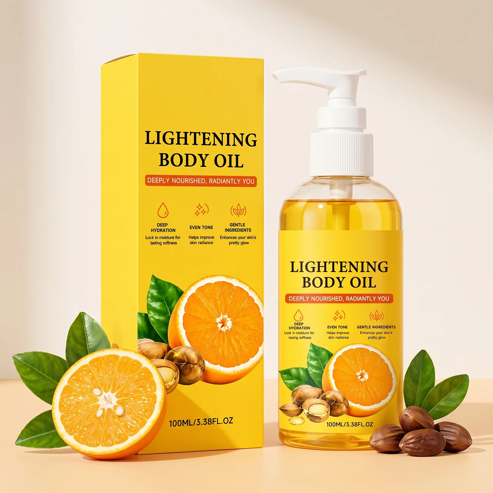 Vitamin C Brightening Body Oil Natural Argan Oil Lighten Dark Spots Even Skin Tone Hydrating Nourishing Body Massage Oil Skin Ca