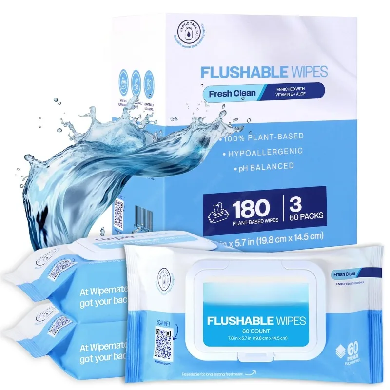 

ULTRA Flushable Butt Wipes, Soothing Vitamin E & Aloe, 99% Water, Fresh Clean Scent, Super Soft Hygiene Wipes, Septic & Sewer Sa