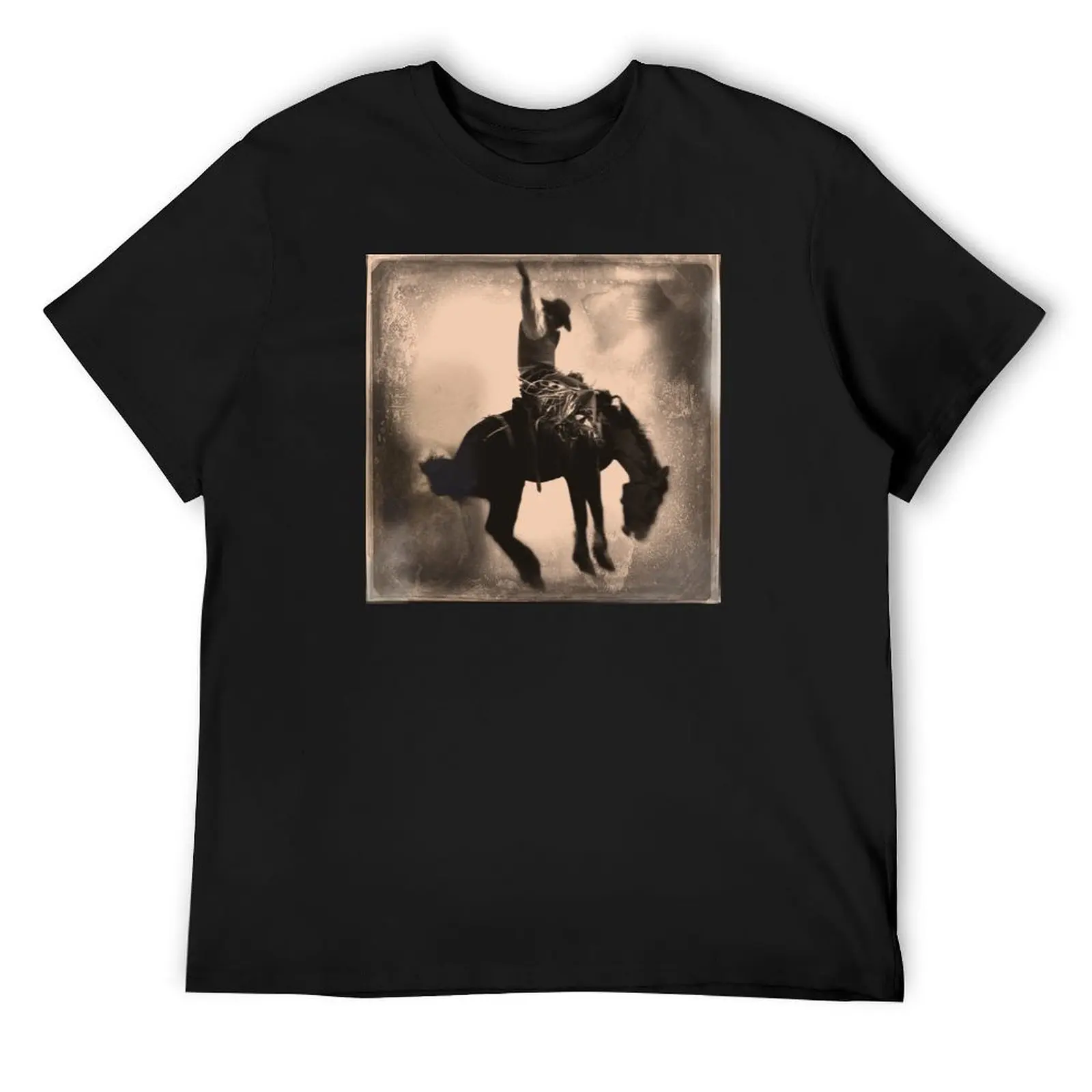 

Vintage Cowboy Bucking Bronco Wet Plate B&W Photograph T-Shirt anime figures graphic t shirts blanks mens t shirt