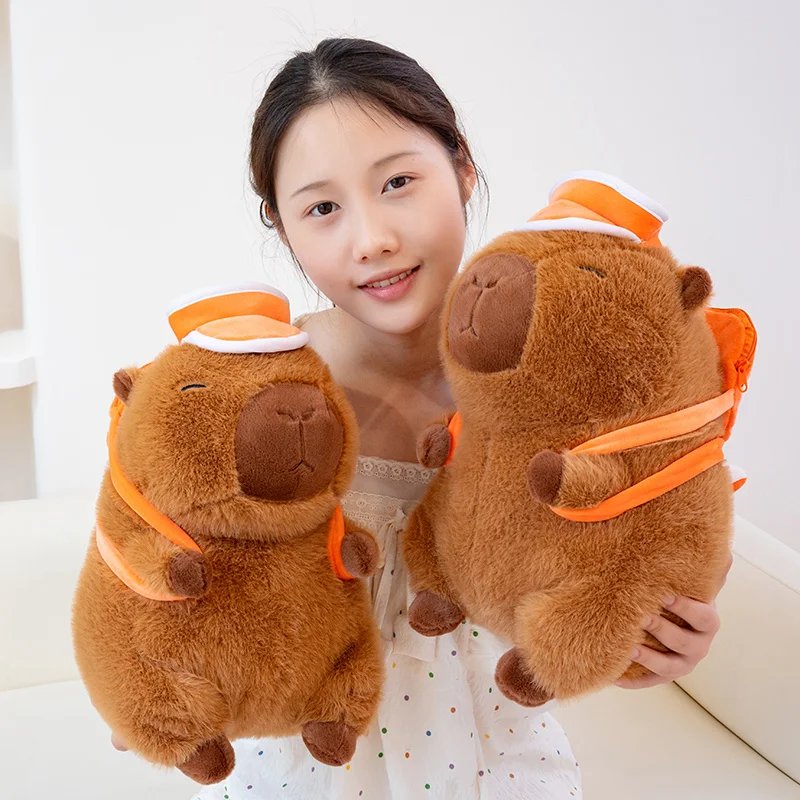 Juguete de peluche de capibara de 26cm con sombrero naranja, mochila de baloncesto, juguete de peluche de capibara de dibujos animados, muñeco esponjoso bonito, decoración del hogar, regalos para niños