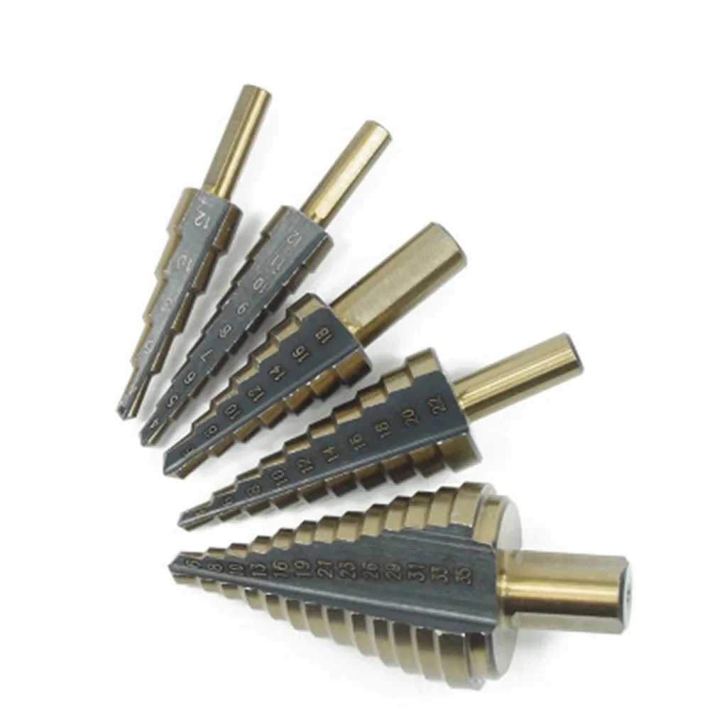 5-35/6-60/6-35/6-65/10-45/Inch 5pcs mm HSS Titanium Coated Step Drill Bit for Metal Wood ing Hole Cutter  Cone