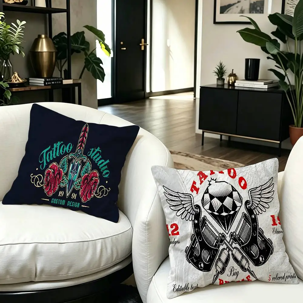 Tattoo Shop LOGO Pillow Covers Cartoon Sofa Decorative Home Double-sided Printing Short Plush Cute Cushion Cover