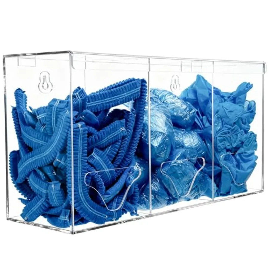 

Clear Acrylic Glove Holder Dispenser with Lid, Hygiene Station Storage Box for Beard Nets, Hairnets, Plastic Bags, Shoe Cover -