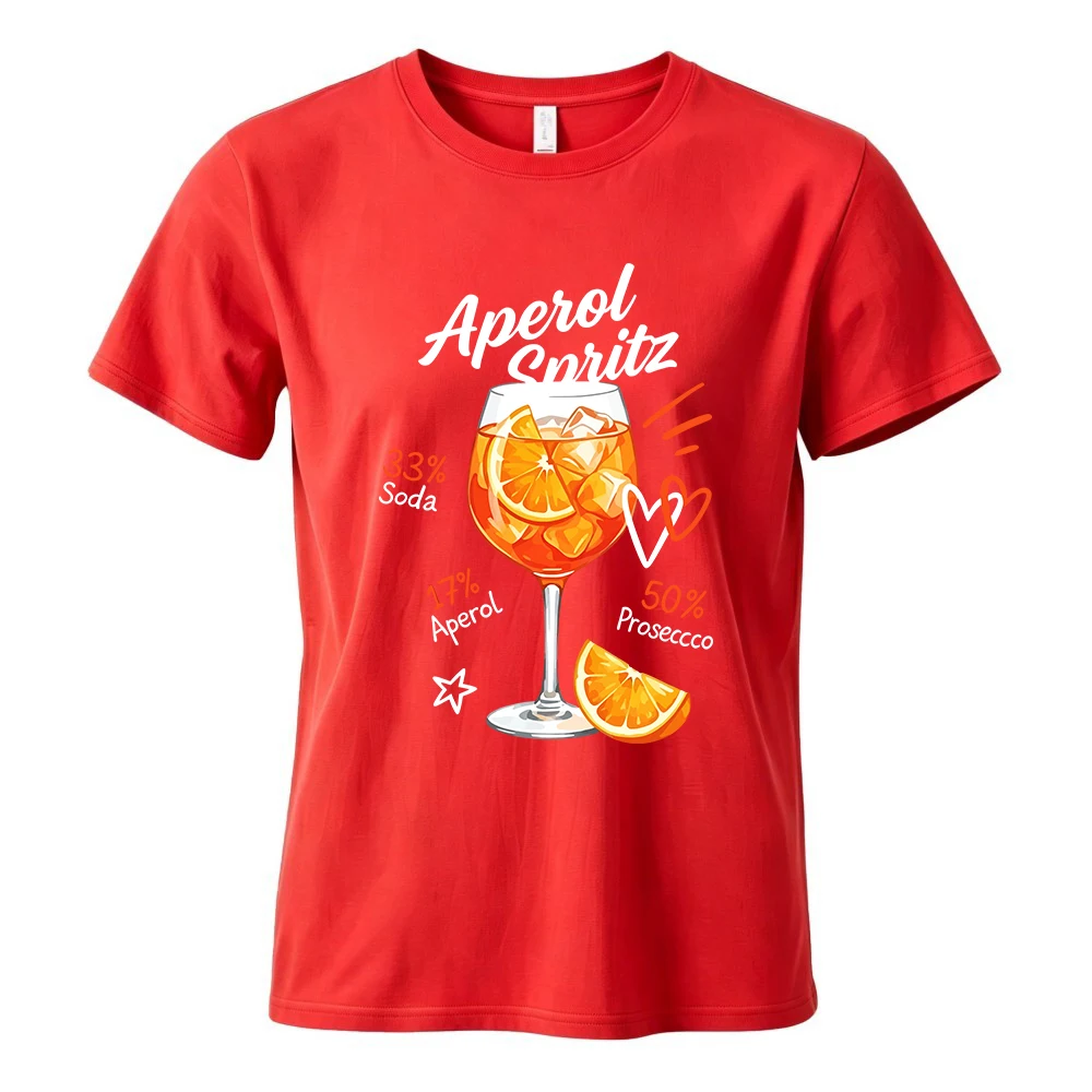 Aperol Spritz Printed Cotton T-Shirts Mens Summer Oversized O-Neck T Shirt Short Sleeve Comfortable Soft Tops Basic Male Clothes