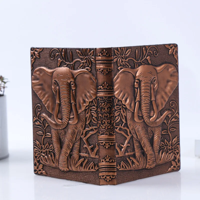 A6 Retro Embossed Elephant Notebook Portable PU Leather Waterproof Cover Travel Daily Record Diary School Stationery Gift