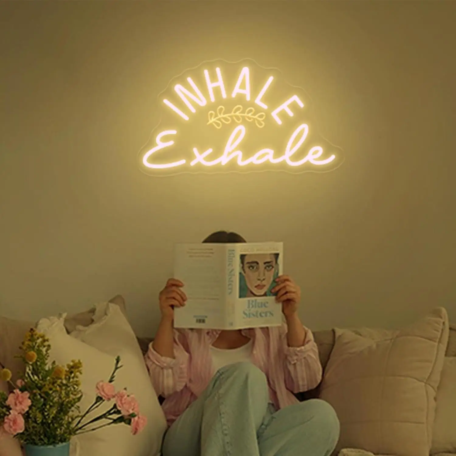 Inhale Exhale Neon Sign Dimmable LED Light for Yoga Studio Meditation Pilates Mindfulness Office Gym Wellness Room Decor Gifts