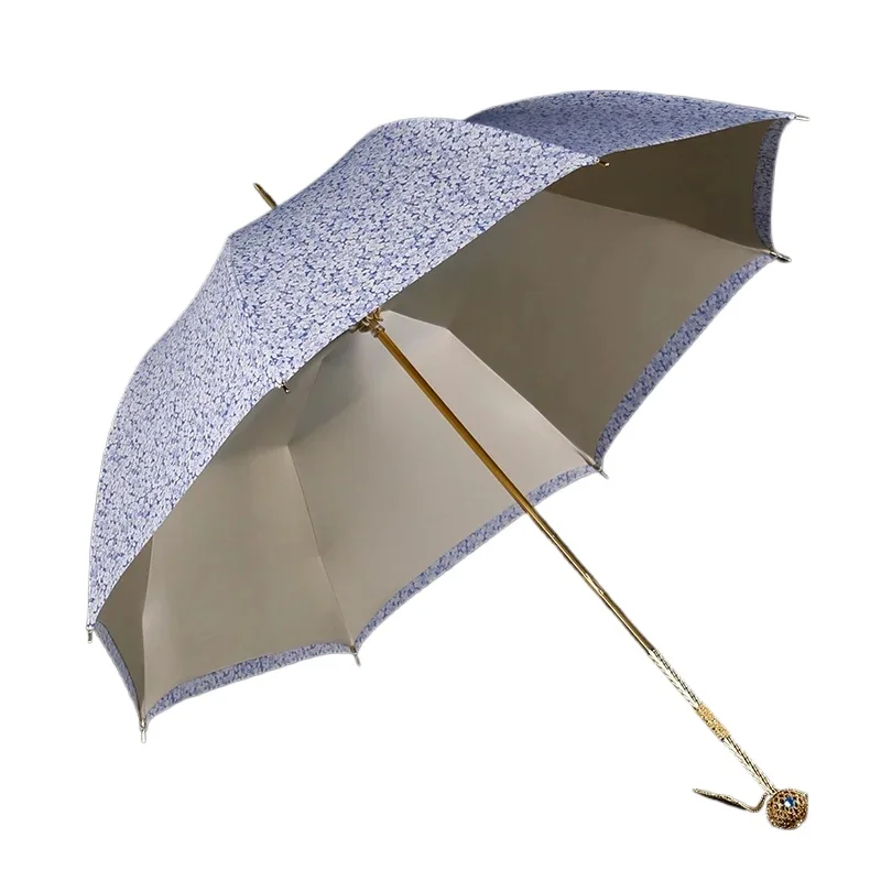 Floral Snow Face Long Handle Umbrella Double-layer Noble Umbrella Exquisite Ball Straight Bar Ladies Weather and Rain