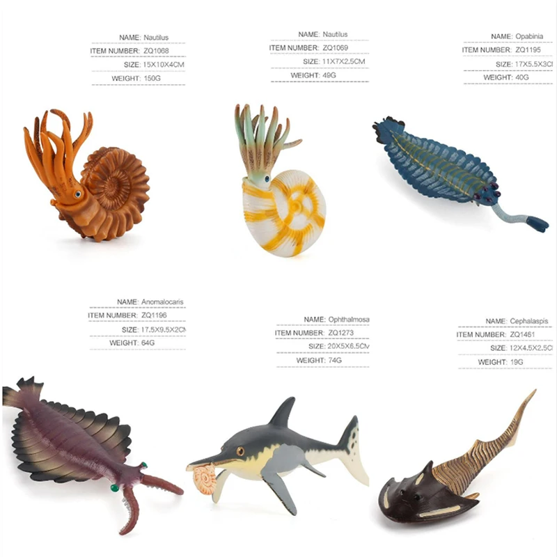 Fun Cambrian Ancient Creature Simulated Marine Animal Model Strange Shrimp Nautilus Trilobite Set Toy Deep Sea Animal Ornament