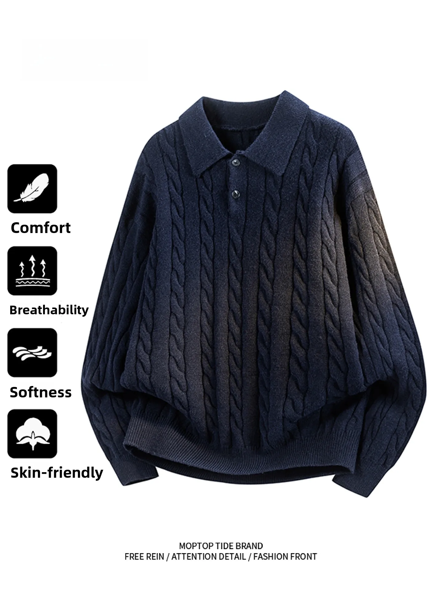 

MMOPTOP Men's Knitted Sweater Warm Casual Pullover Twist Knit Collar ey High-End Feeling Loose Fit Daily Wear Long Sve