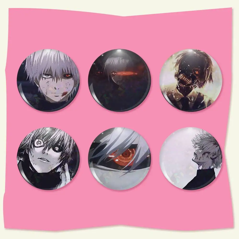 Insignia de Tokyo Ghoul Ken Kaneki en accesorios para mochila, alfileres de iconos de Manga, broches redondos de dibujos animados para ropa, bolsa, regalos de decoración