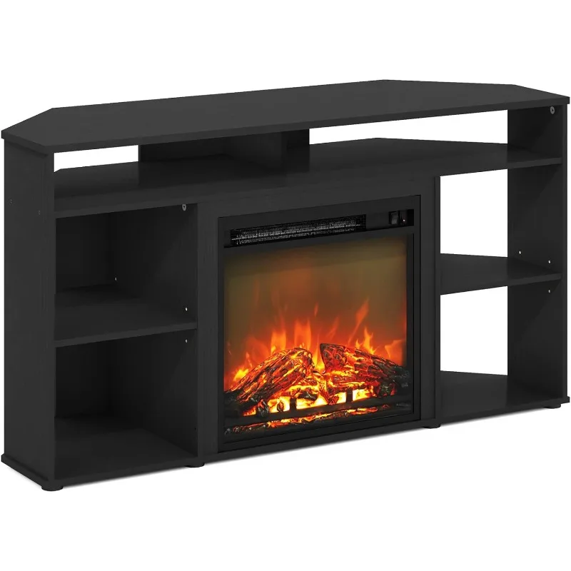 Corner TV Stand with Fireplace for TV up to 55 Inches, Americano