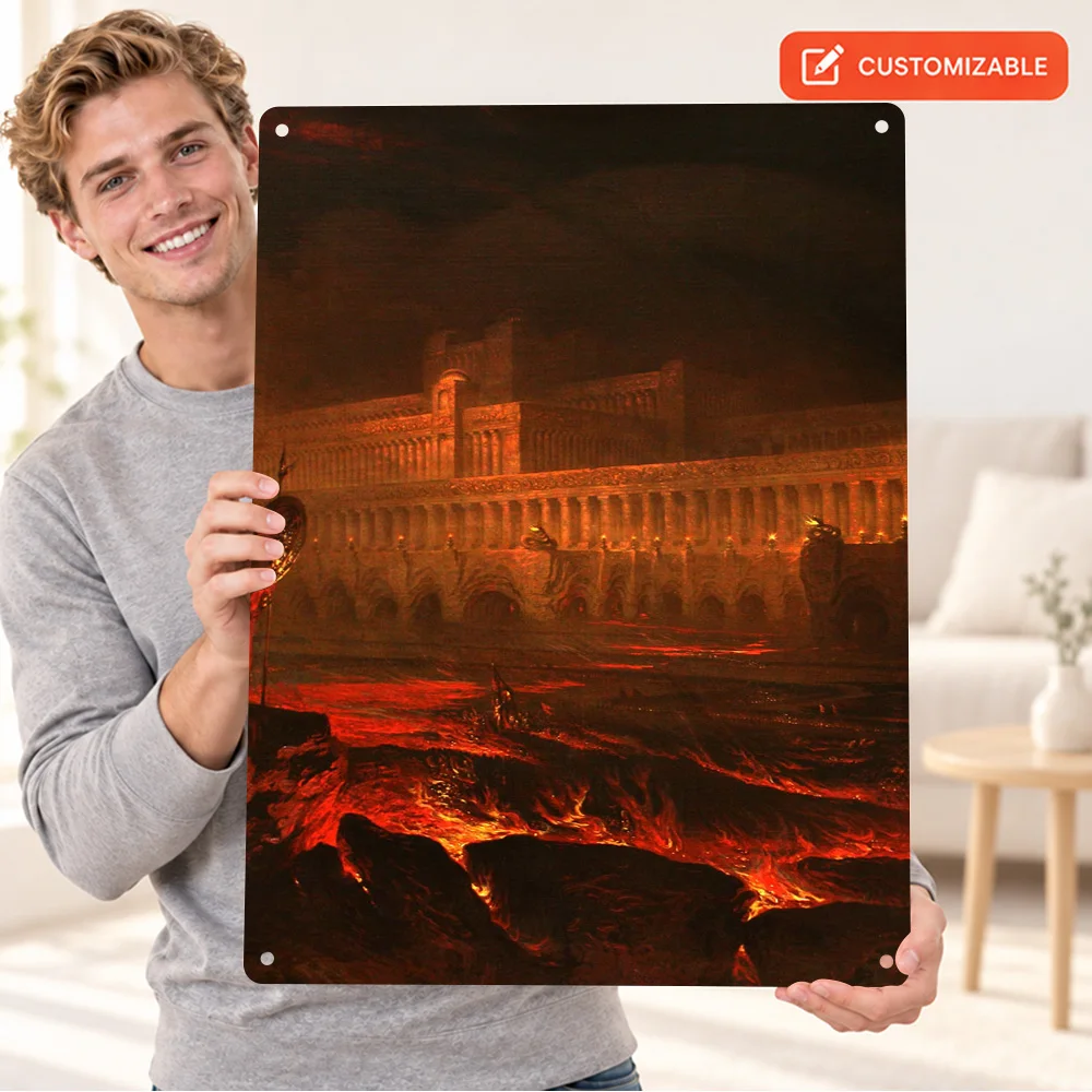 Pandemonium By John Martin Textured Metal Poster Personalized Aluminum Sign Expressive Portrait Painting Wall Art For Bedroom