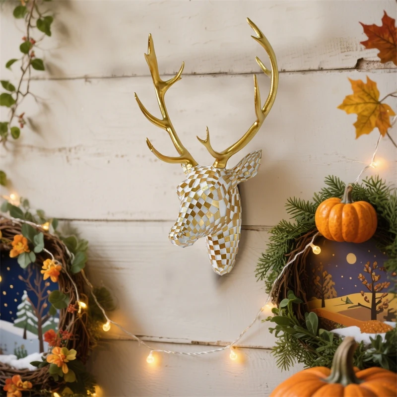 

Deer Head Wall Hanging Decorations Animal Head Statue Antler Hanging Home Furnishings Living Room Entrance Decorative Crafts