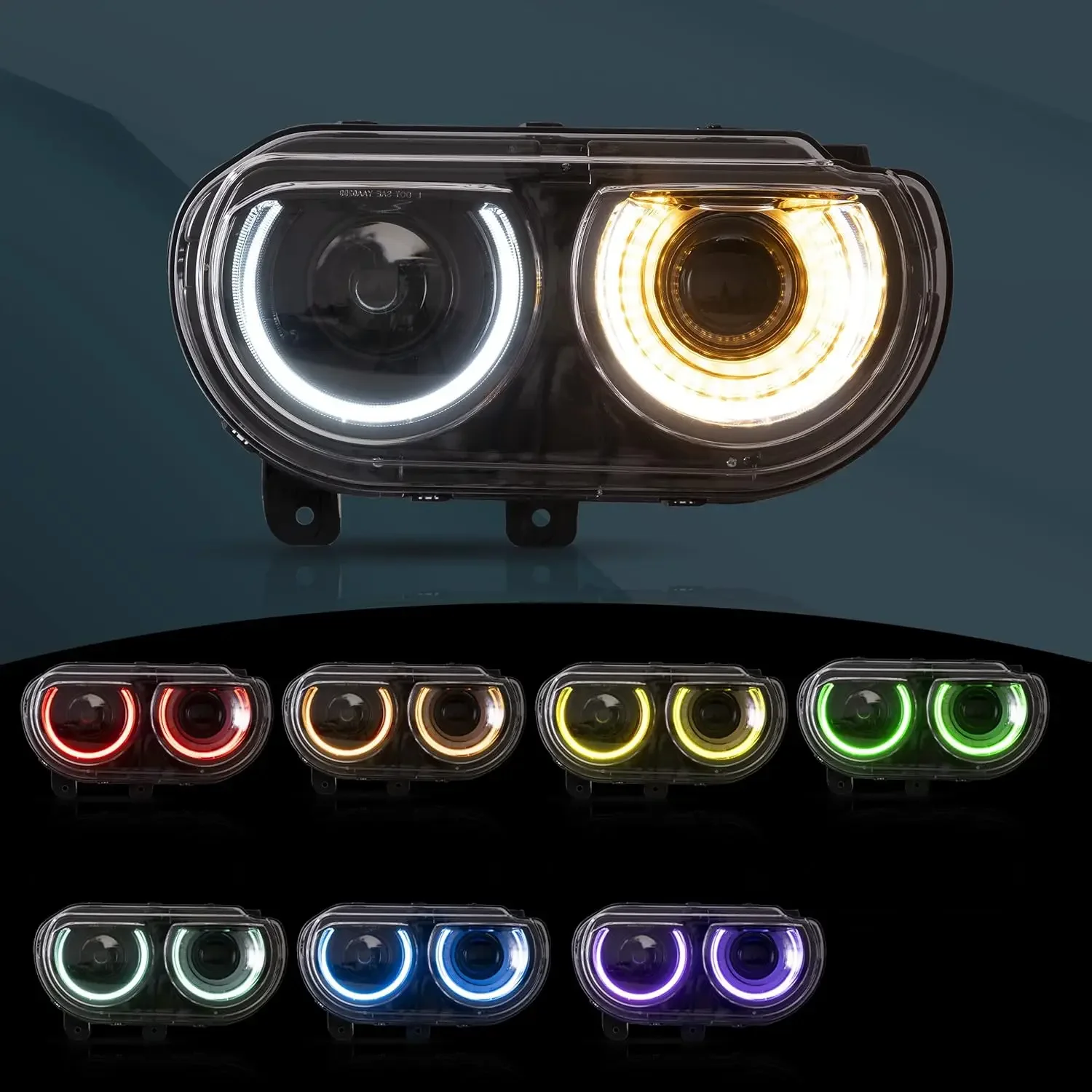 VLAND Headlight Assembly Fit for 2008-2014 Dodge Challenger 3rd Gen Coupe, Plug-and-play, RGB/D2H