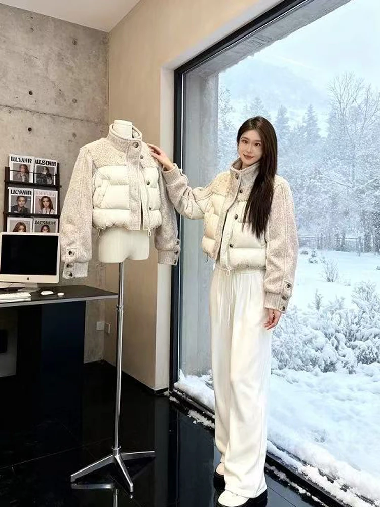 

2025 Winter Thiened Bread Sle Cotton Jaet Warm Design Sense Small Fraance Wind Splicing Top Women's Faion Coat