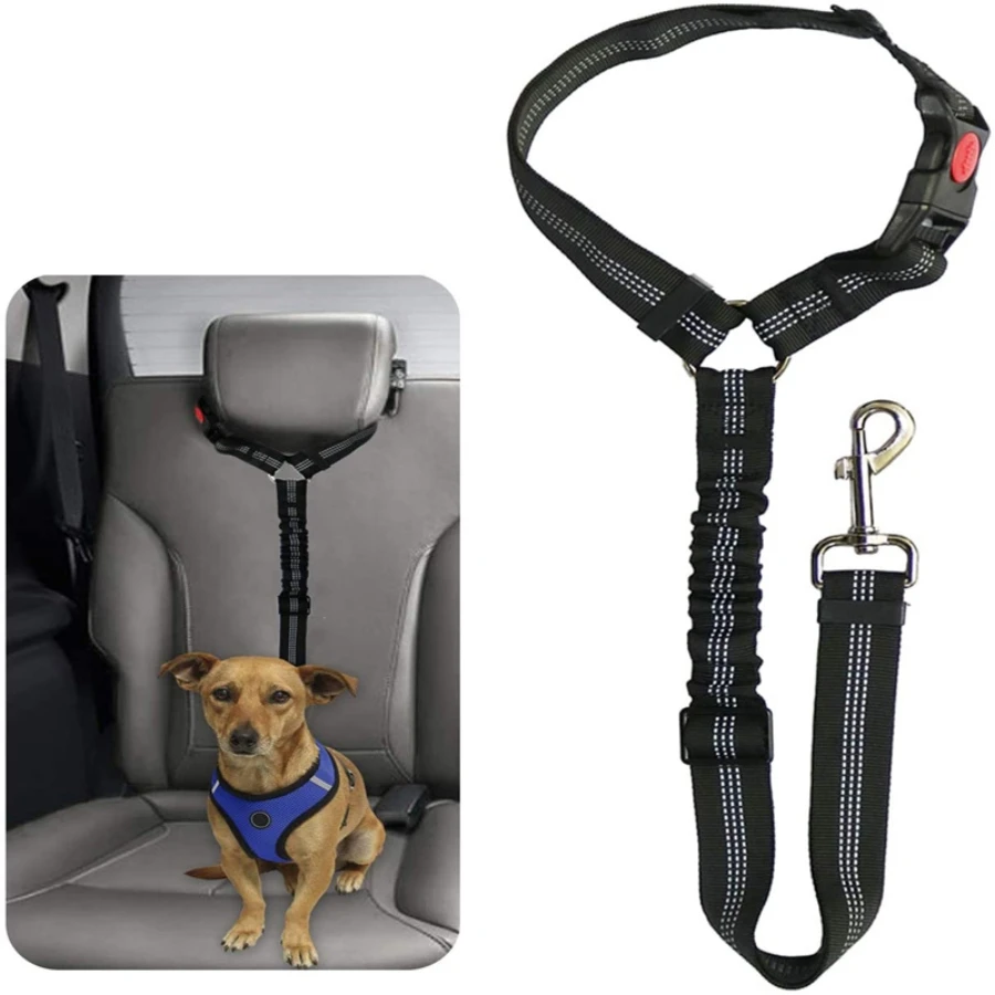 Guinzaglio per cani con cintura di sicurezza per auto per prodotti per animali domestici con guinzaglio per cani con corda di sicurezza riflettente elastica tampone