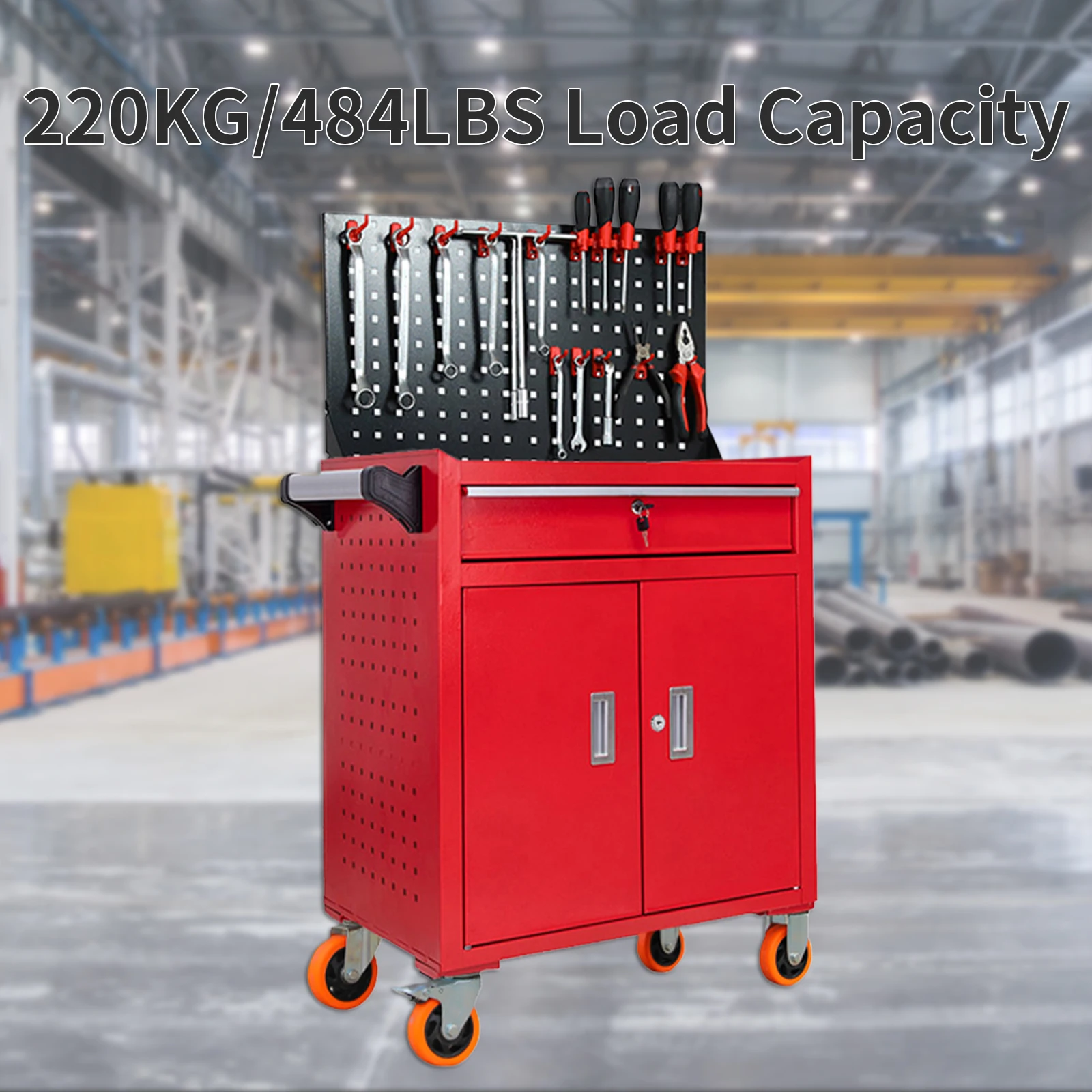 Rolling Tool Chest with Back Panel Rolling Tool Chest with Drawer Mobile Tool Storage Organizer with for Warehouse Workshop