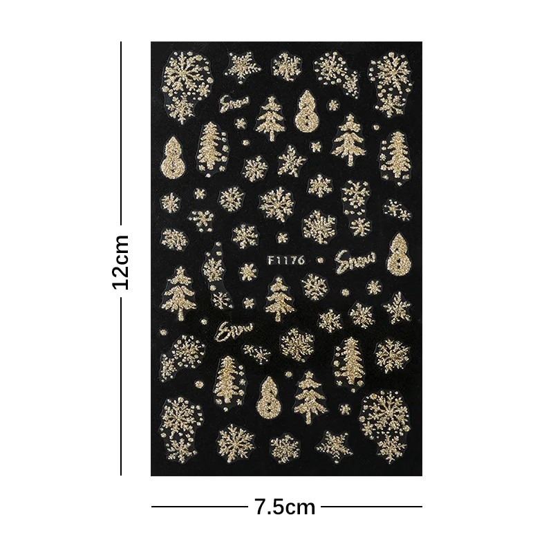 1pc 3D Oro Glitter Adesivi Per Unghie Di Natale Lucido Fiocco di Neve Albero di Natale Cursori Autoadesivi Inverno Capodanno Unghie artistiche adesivi