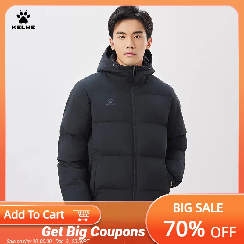 Kelme Sports Cotton Jacket Men's Winter 2024 New Style Bread Jacket Hooded Windproof Jacket Thickened Warm Cotton Jacket