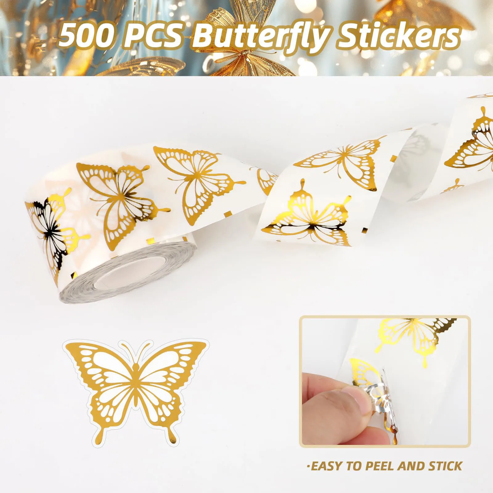 500Pcs Gold Butterfly Stickers,Gold Foil Envelope Seals Stickers,Spring Butterfly Labels Stickers for Wedding Invitation,1 inch image 3