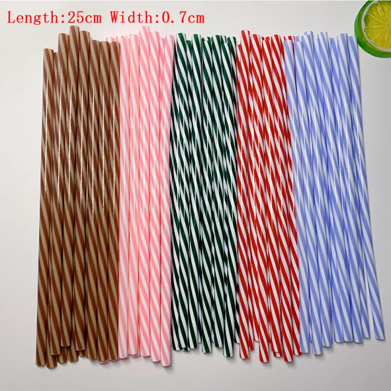 50pcs Reusable Striped Hard Plastic Drinking Straws Cleaning Brush Home Bar Pub Party Supplies Random Color