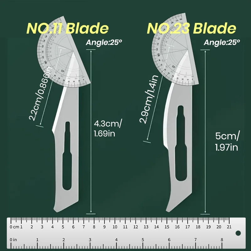 12 Pack Disposable Scalpel Blades, 2pcs Stainless Steel Scalpels Handle with 10pcs #11 Sterile Scalpel Blades Individually