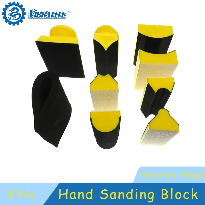 Hand Sanding Sanding Pad 9 Pcs Assorted Shaped Sanding Disc Holder Grinding Sponge for Hook & Loop Sandpaper Abrasive Tool